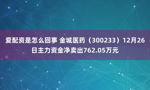 爱配资是怎么回事 金城医药（300233）12月26日主力资金净卖出762.05万元