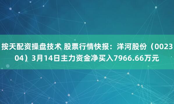 按天配资操盘技术 股票行情快报：洋河股份（002304）3月14日主力资金净买入7966.66万元